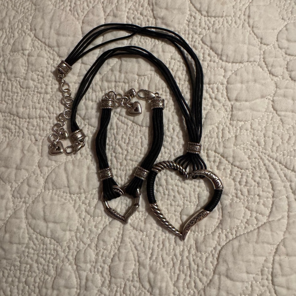 Brighton Black Cord Heritage Heart Necklace and Bracelet Set - Silver Accent